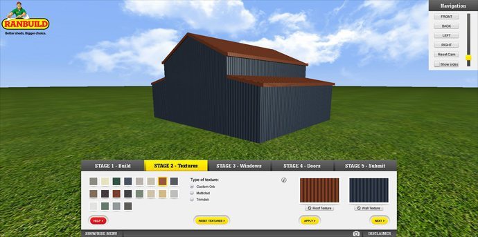 your own 3 dimensional shed design with the Ranbuild Shed Builder 